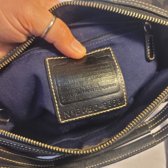 Vintage COACH Signature Black Canvas Leather Hand Bag Purse Handbag LOGO - Picture 5 of 12